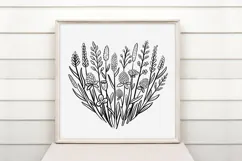 Wildflower Heart Flower Graphic Outline Floral Wreath PNG Product Image 2