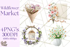 Charming Wildflower Market Floral Clipart PNG Product Image 1