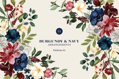 Burgundy &amp; Navy Watercolor Roses Clipart Collection Product Image 3