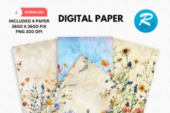 Watercolor Wildflower Digital Paper, Wildflower Background Product Image 1