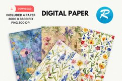Watercolor Wildflower Digital Paper, Wildflower Background Product Image 1