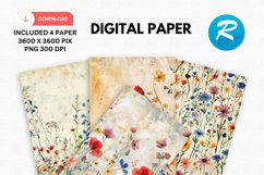 Watercolor Wildflower Digital Paper, Wildflower Background Product Image 1