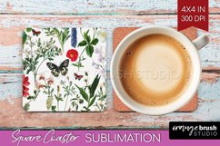 Wildflowers Square Coaster - Spring Flowers Coaster PNG Product Image 1