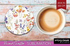 Wildflowers Round Coaster - Spring Flowers Coaster PNG Product Image 1