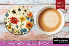 Wildflowers Round Coaster - Spring Flowers Coaster PNG Product Image 1
