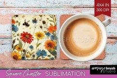 Wildflowers Square Coaster - Spring Flowers Coaster PNG Product Image 1