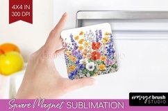Wildflowers Magnet Sublimation - Spring Flowers Square PNG Product Image 1