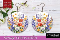 Wildflowers Round Earrings - Spring Flowers PNG Sublimation Product Image 1