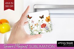 Wildflowers Magnet Sublimation - Spring Flowers Square PNG Product Image 1