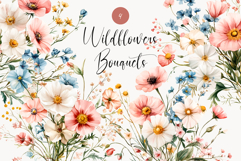 Romantic Watercolor Wildflowers Clipart, Wildflowers Blush Product Image 1