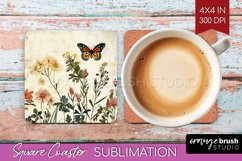 Wildflowers Square Coaster - Spring Flowers Coaster PNG Product Image 1