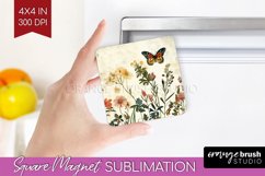 Wildflowers Magnet Sublimation - Spring Flowers Square PNG Product Image 1