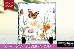 Wildflowers Slate PNG - Spring Flowers Square Slate Product Image 1