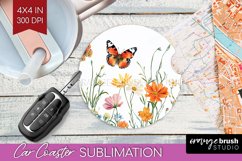 Wildflowers Car Coaster - Spring Flowers Coaster PNG Product Image 1
