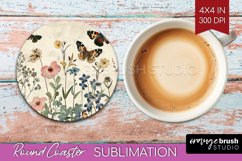 Wildflowers Round Coaster - Spring Flowers Coaster PNG Product Image 1