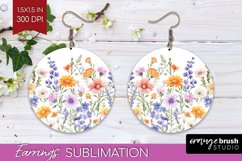 Wildflowers Round Earrings - Spring Flowers PNG Sublimation Product Image 1