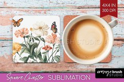 Wildflowers Square Coaster - Spring Flowers Coaster PNG Product Image 1