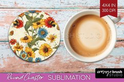 Wildflowers Round Coaster - Spring Flowers Coaster PNG Product Image 1
