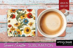 Wildflowers Square Coaster - Spring Flowers Coaster PNG Product Image 1