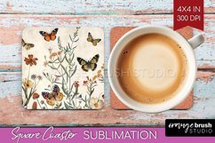 Wildflowers Square Coaster - Spring Flowers Coaster PNG Product Image 1