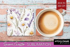 Wildflowers Square Coaster - Spring Flowers Coaster PNG Product Image 1