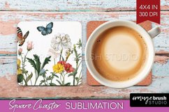 Wildflowers Square Coaster - Spring Flowers Coaster PNG Product Image 1