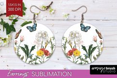 Wildflowers Round Earrings - Spring Flowers PNG Sublimation Product Image 1