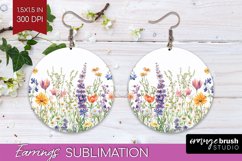 Wildflowers Round Earrings - Spring Flowers PNG Sublimation Product Image 1