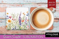 Wildflowers Square Coaster - Spring Flowers Coaster PNG Product Image 1