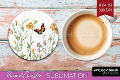 Wildflowers Round Coaster - Spring Flowers Coaster PNG Product Image 1