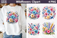 Pastel Wildflowers Clipart | Wildflowers Sublimation Product Image 1