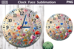 Wildflowers Clock Face| Watercolor Floral Clock Sublimation Product Image 1
