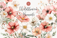 Romantic Watercolor Wildflowers Clipart, Wildflowers Blush Product Image 1