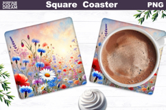 Wildflowers Square Coaster | Summer Floral Sublimation Product Image 1