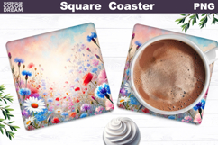 Wildflowers Square Coaster | Summer Floral Sublimation Product Image 1