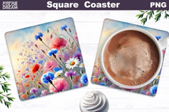 Wildflowers Square Coaster | Summer Floral Sublimation Product Image 1