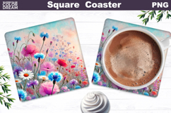 Wildflowers Square Coaster | Summer Floral Sublimation Product Image 1