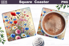 Wildflowers Square Coaster | Summer Floral Sublimation Product Image 1