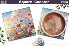 Wildflowers Square Coaster | Summer Floral Sublimation Product Image 1