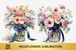 Watercolor Spring Flowers Clipart, Wildflowers Sublimation Product Image 1