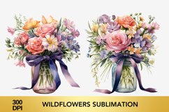 Watercolor Spring Flowers Clipart, Wildflowers Sublimation Product Image 1