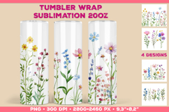 Tumbler Wrap Sublimation Design with Watercolor Wildflowers Product Image 1