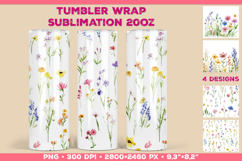 Tumbler Wrap Sublimation Design with Watercolor Wildflowers Product Image 1
