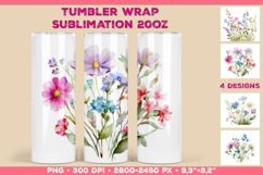 Tumbler Wrap Sublimation Design with Watercolor Wildflowers Product Image 1