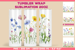 Tumbler Wrap Sublimation Design with Watercolor Wildflowers Product Image 1