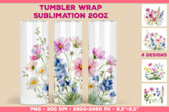 Tumbler Wrap Sublimation Design with Watercolor Wildflowers Product Image 1