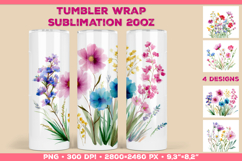 Tumbler Wrap Sublimation Design with Watercolor Wildflowers Product Image 1