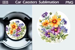 Watercolor Flowers Car Coaster | Wildflowers Round Coaster Product Image 1