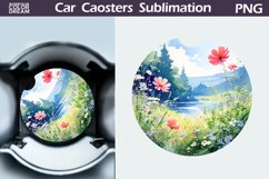 Watercolor Flowers Car Coaster | Wildflowers Round Coaster Product Image 1