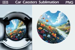 Watercolor Flowers Car Coaster | Wildflowers Round Coaster Product Image 1